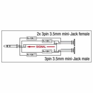 DAP XGA44 - mini-jack/M stereo to 2 x mini-jack/F - incl. 4 x 10 kOhm resistors